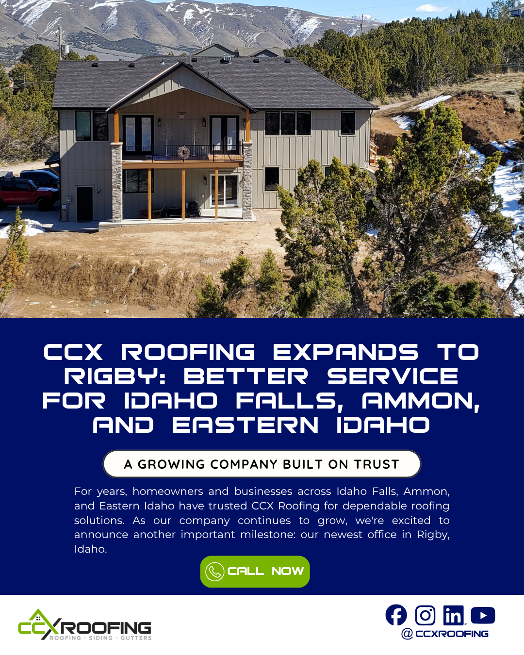 CCX Roofing Expands to Rigby: Better Service for Idaho Falls, Ammon, and Eastern Idaho